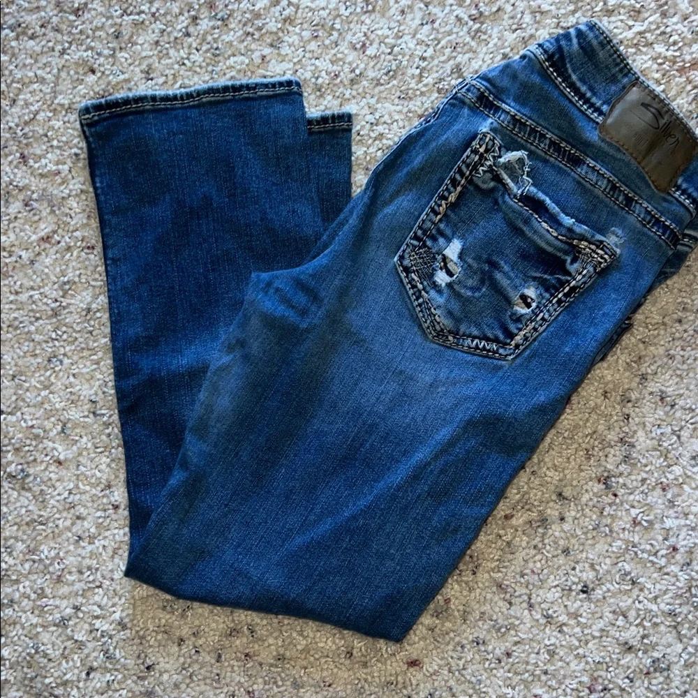 Silver Jeans Women's Distressed Blue Elyse Capris Ankle Jeans Size 29 - Picture 5 of 7